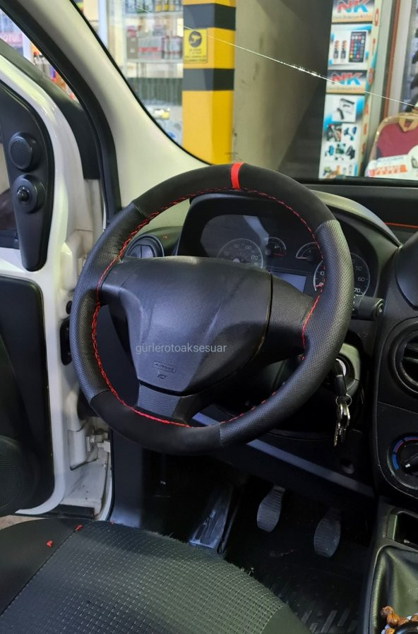 Citröen Nemo Uyumlu Noktalı-Alkantara Dikmeli Direksiyon Kılıfı Kırmızı Yüzüklü ürün görseli 1