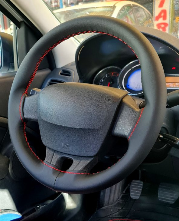 Renault Fluence Uyumlu Dikmeli Direksiyon Kılıfı Soft Esnek Kokusuz Kırmızı İpli-(38×10.5CM) - 1