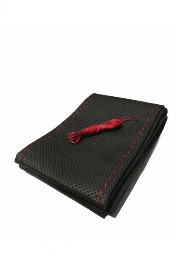 Fiat Doblo 2010 Ve Sonrası Uyumlu Dikmeli Direksiyon Kılıfı Noktalı Kırmızı Ipli 11cm - Resim 2