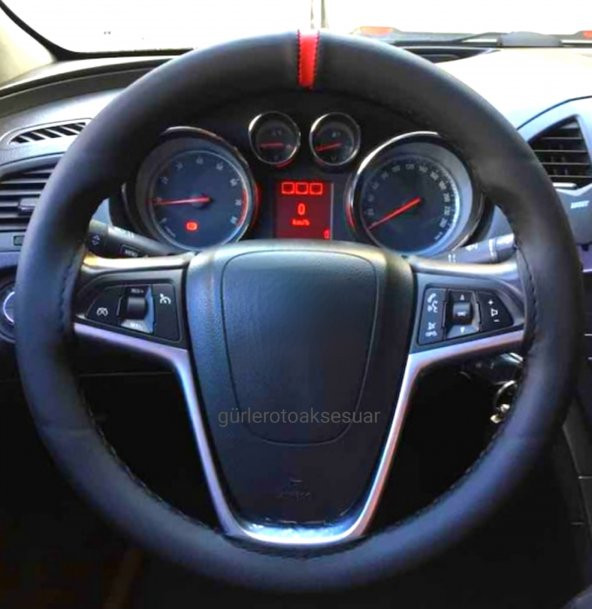 Fiat Doblo Uyumludur Deri Dikme Direksiyon Kılıfı Soft Kırmızı Yüzüklü Model - Resim 4