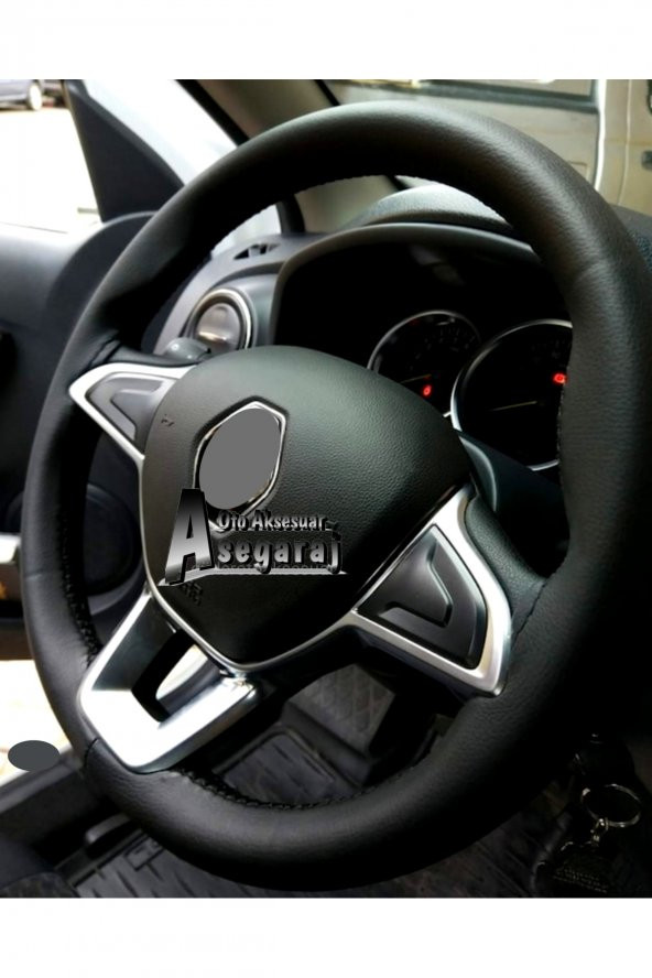 Renault Clio 4 Uyumlu Dikmeli Direksiyon Kılıfı Soft Siyah Deri Siyah İpli ( 38cm-11cm )