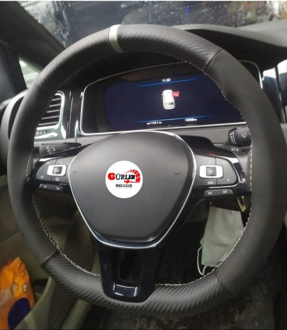 Vw Polo 2017 > Uyumlu Nubuk Direksiyon Kılıfı Dikme Alcantara-Carbon Gri Yüzüklü ürün görseli