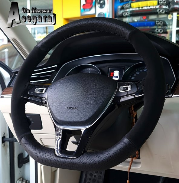 Volkswagen Polo Uyumludur Alcantara Direksiyon Kılıfı Dikmeli Noktalı Nubuk Siyah 2017 Ve Sonrası - 2