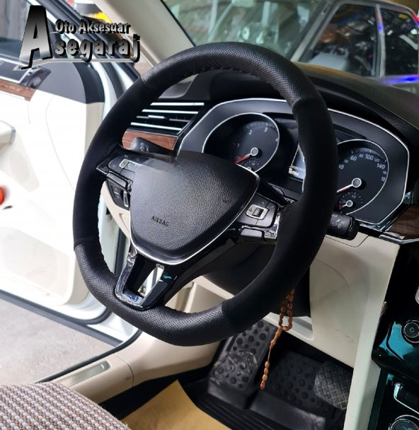 Volkswagen Polo Uyumludur Alcantara Direksiyon Kılıfı Dikmeli Noktalı Nubuk Siyah 2017 Ve Sonrası - 3