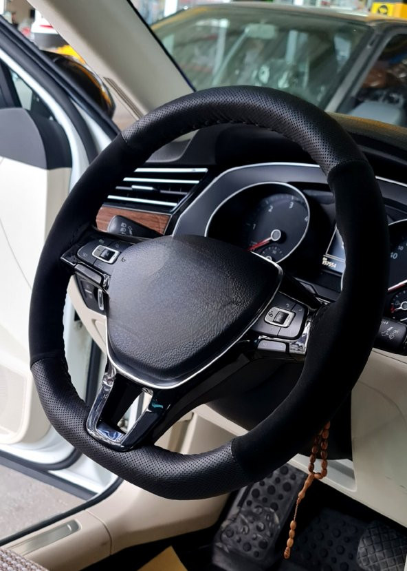 Vw Polo Uyumlu Alkantara Direksiyon Kılıfı Dikmeli Noktalı Nubuk Siyah 2017 Ve Sonrası ürün görseli 1
