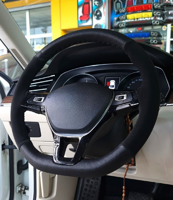 Vw Polo Uyumlu Alkantara Direksiyon Kılıfı Dikmeli Noktalı Nubuk Siyah 2017 Ve Sonrası - Resim 2
