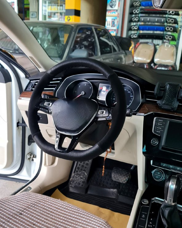 Vw Polo Uyumlu Alkantara Direksiyon Kılıfı Dikmeli Noktalı Nubuk Siyah 2017 Ve Sonrası - Resim 3