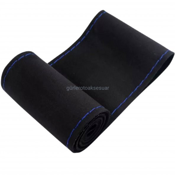 Volkswagen Polo 2017> Uyumlu Alkantara Dikmeli Direksiyon Kılıfı Mavi İpli ürün görseli 1