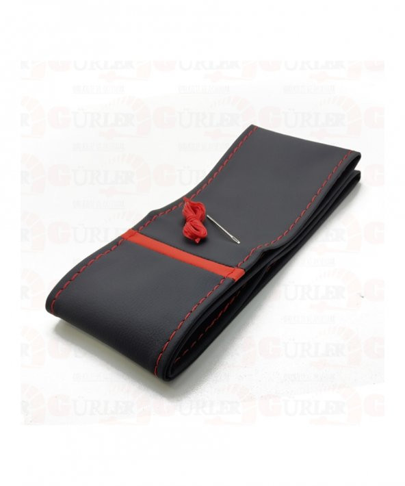 Fiat Fiorino Uyumlu Dikmeli Direksiyon Kılıfı Soft Siyah Deri Kırmızı Yüzüklü A+Plus ( 38×10.5CM ) - Resim 3