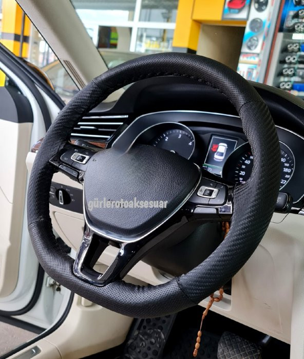 Ve Passat B8 Uyumlu Carbon Direksiyon Kılıfı Dikmeli Noktalı Karbon Siyah 2015 Ve Sonrası ürün görseli 1