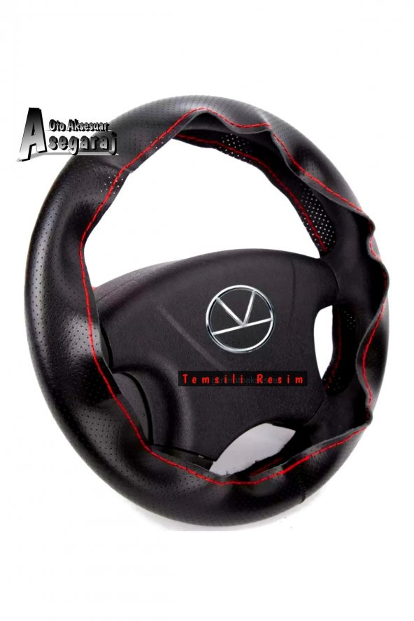Renault Megane 4 Uyumlu Dikmeli Direksiyon Kılıfı Noktalı Siyah Deri-kırmızı İpli ( 38cm×11cm ) - 3