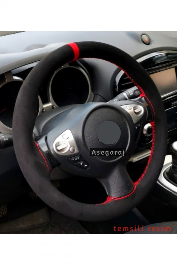 Fiat Punto Uyumlu Dikmeli Direksiyon Kılıfı Nubuk Alkantra Kırmızı Yüzüklü - Resim 2