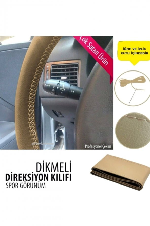 Universal Dikmeli Direksiyon Kılıfı Soft Esnek Kokusuz Bej Renk