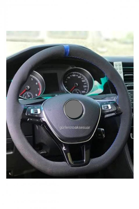 Universal Alkantara Dikmeli Direksiyon Kılıfı Soft Mavi Yüzüklü ürün görseli
