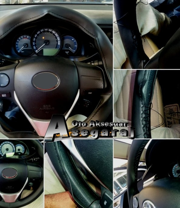 Renault Symbol Uyumlu Dikmeli Direksiyon Kılıfı Siyah Düz Deri Kokusuz ( Delüx )38×10.5cm - Resim 2