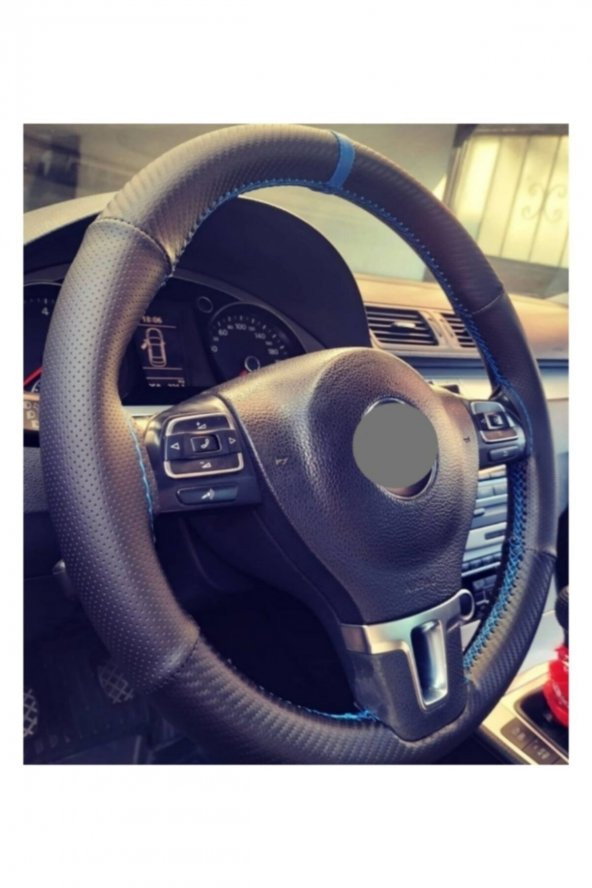 Universal Noktalı & Karbon Dikmeli Direksiyon Kılıfı Mavi Yüzüklü-mavi Ipli - Resim 2