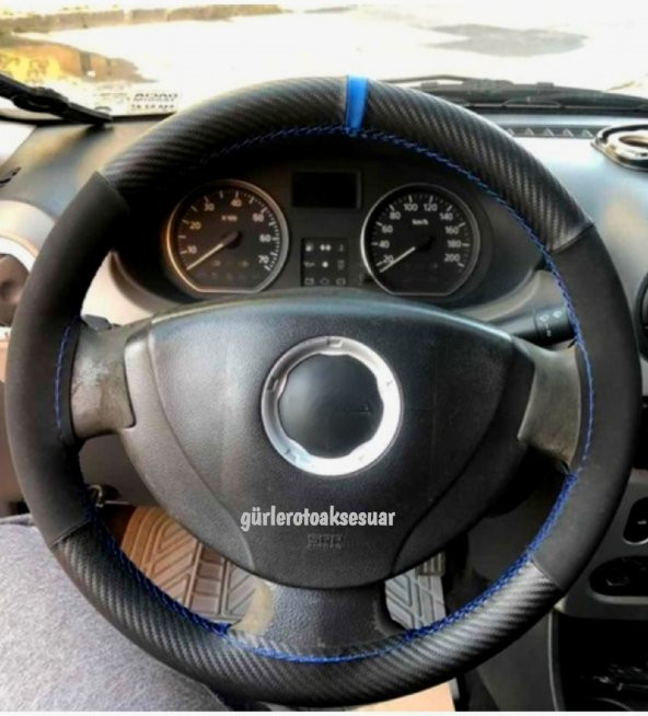 Dacia Duster Uyumlu Dikmeli Direksiyon Kılıfı Alkantara Karbon Kırmızı Yüzüklü ürün görseli