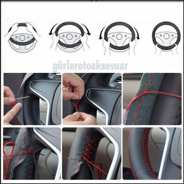 Dacia Logan Uyumlu Dikmeli Direksiyon Kılıfı Alkantara Karbon Kırmızı Yüzüklü - Resim 4