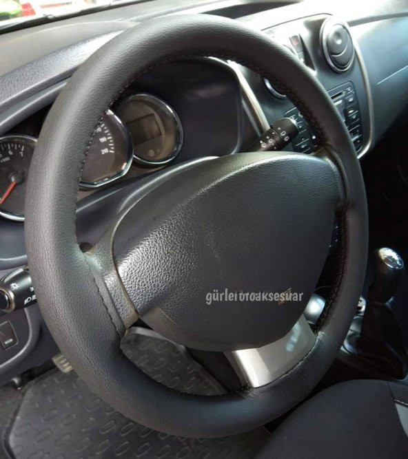 Dacia duster uyumlu dikmeli direksiyon kılıfı kokusuz terletmez soft siyah(38×10.5CM) ürün görseli 1