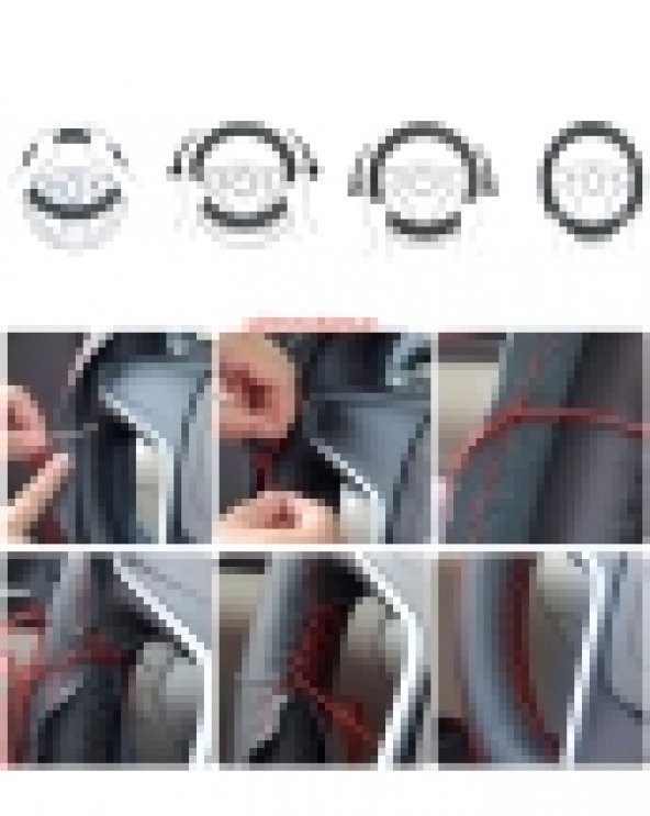 Dacia Tüm Modellere Uyumlu Dikmeli Direksiyon Kılıfı Kırmızı Yüzüklü Alkantara (Nubuk) - Resim 3