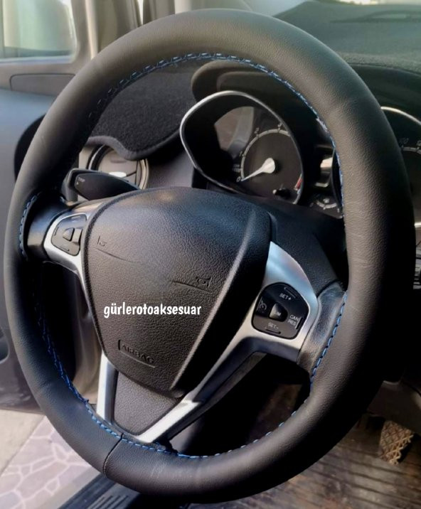 Ford Courier Uyumlu Direksiyon Kılıfı Dikmeli Soft Mavi İpli (38×10.5CM) - Resim 2