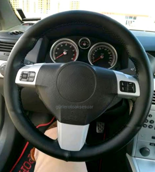 Opel astra H uyumlu dikmeli direksiyon kılıfı kokusuz terletmez soft siyah ipli(38×10.5cm)