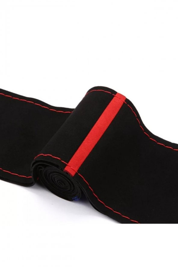 Seat Ibiza Uyumlu Alcantra-kırmızı Yüzüklü Dikmeli Direksiyon Kılıfı - Resim 3