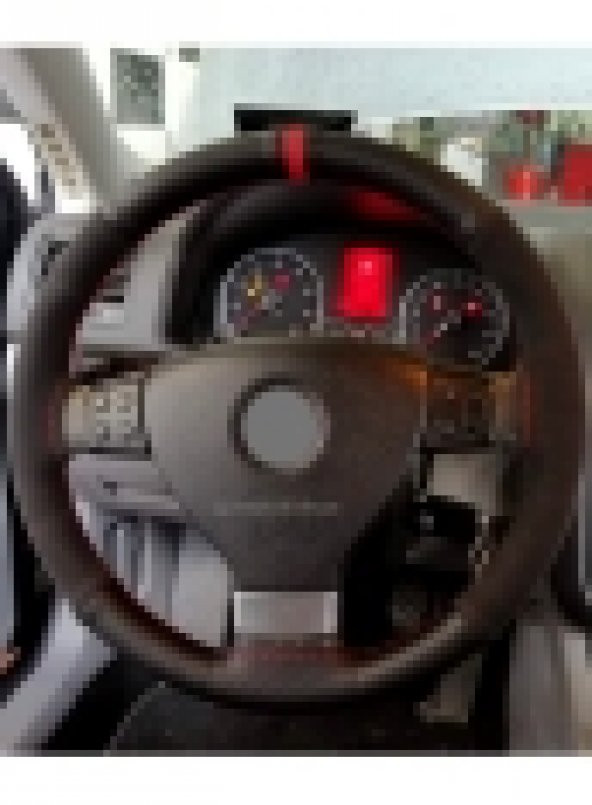 VW Jetta Uyumlu Alkantara Karbon Direksiyon Kılıfı Dikmeli Kırmızı ürün görseli 1