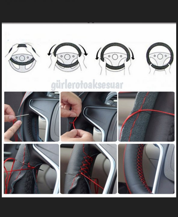 Opel corsa D uyumlu dikmeli direksiyon kılıfı kokusuz soft siyah ipli standart(38×10.5cm) - Resim 3