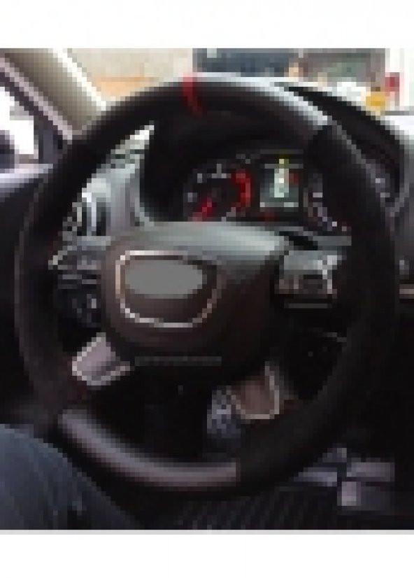 Audi A3 Uyumlu Dikmeli Direksiyon Kılıfı Alkantara Karbon Kırmızı Yüzüklü - Resim 2