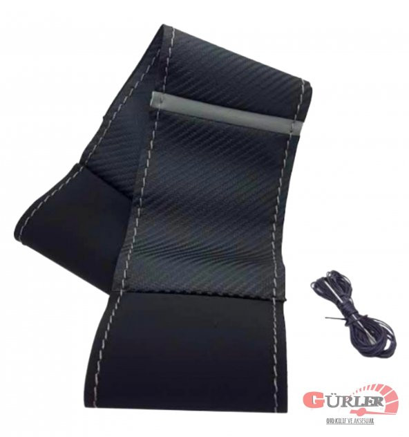 Chevrolet Aveo Uyumlu Alkantara-karbon Yüzüklü Direksiyon Kılıf Gri İpli ürün görseli 1