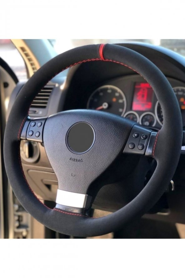 Vw Passat B8-b8,5 Uyumlu Kırmızı Yüzüklü Alkantra Direksiyon Kılıf ürün görseli 1