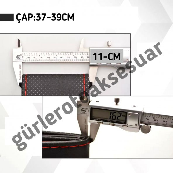 Universal Deri Direksiyon Kılıfı Dikmeli Soft Siyah Deri-Beyaz İpli (38CM-11CM)