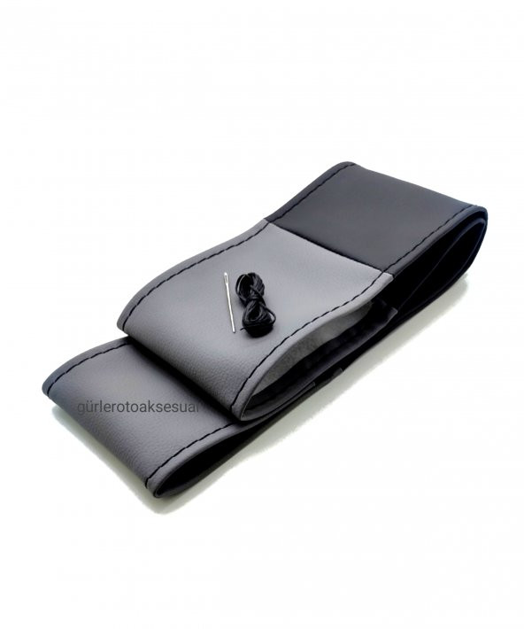 Universal Deri Dikmeli direksiyon kılıfı iki renkli gri siyah soft esnek kokusuz standart 38cm - 2