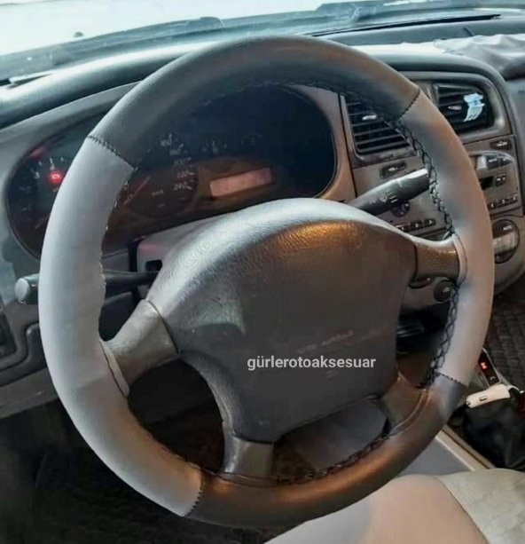 Universal Deri Dikmeli direksiyon kılıfı iki renkli gri siyah soft esnek kokusuz standart 38cm - 3