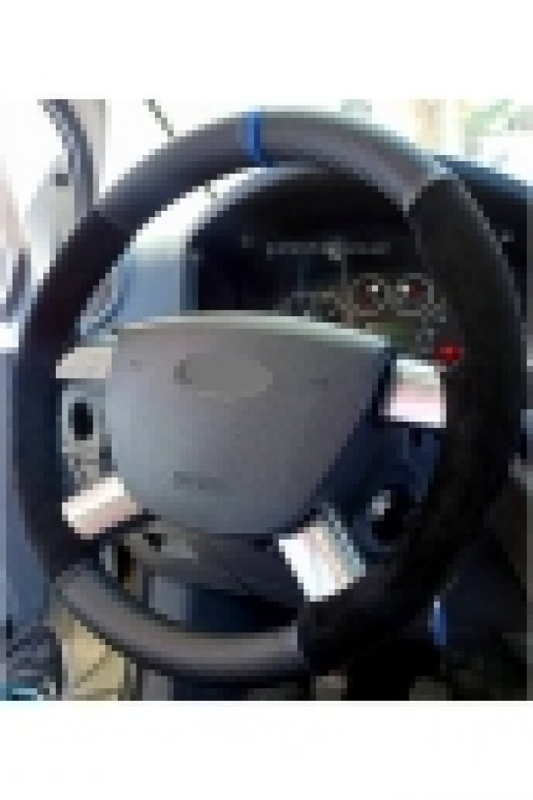 Ford Connect Uyumlu  Alkantara-karbon Mavi Yüzüklü Direksiyon Kılıf - 2