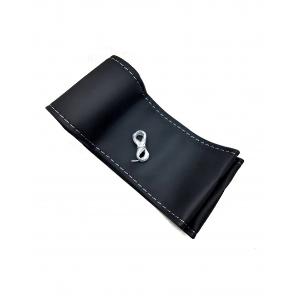 Universal Deri Direksiyon Kılıfı Dikmeli Soft Siyah Deri-Gri İpli (38CM-10.5CM) ürün görseli