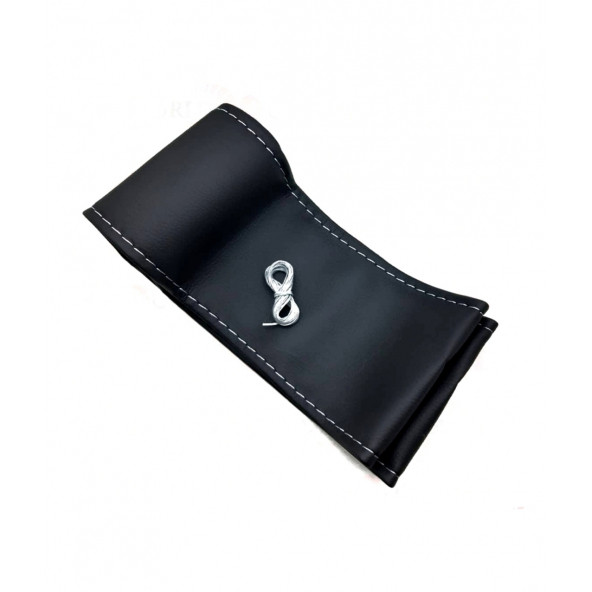 Universal Deri Direksiyon Kılıfı Dikmeli Soft Siyah Gri İpli (38CM-11.CM) ürün görseli 1