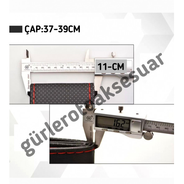 Universal Deri Direksiyon Kılıfı Dikmeli Soft Siyah Gri İpli (38CM-11.CM) - Resim 4