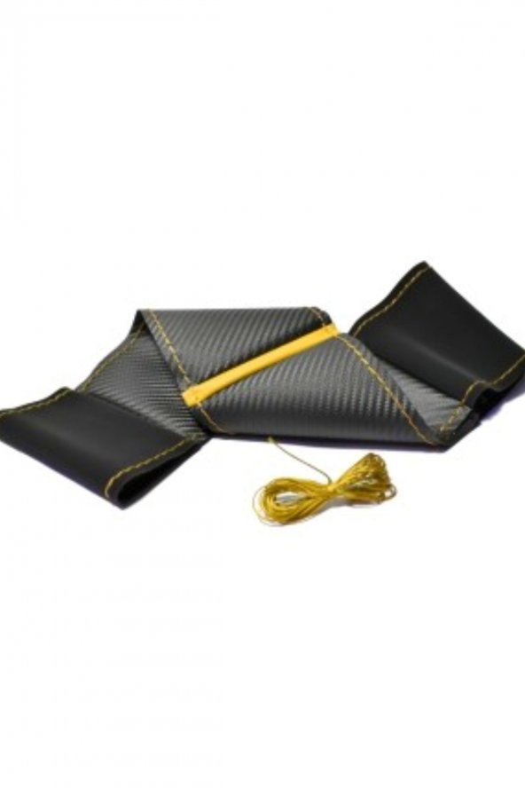 Renault Symbol Uyumlu,Dikmeli Direkdiyon Kılıfı Alkantara Karbon Sarı - Resim 2