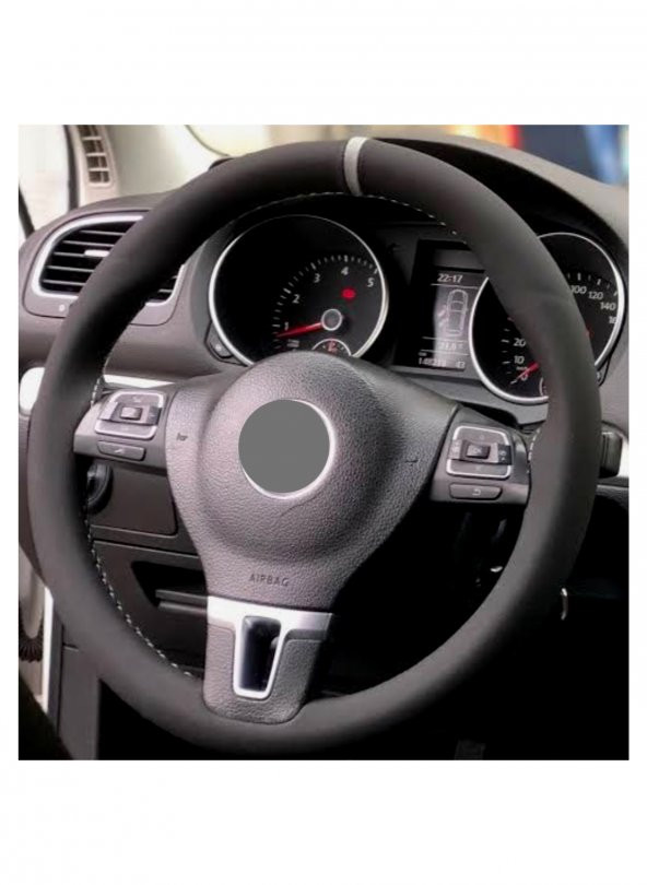 Toyota Corolla 2013+ Uyumlu Alkantara Nubuk Dikmeli Direksiyon Kılıfı Gri Yüzüklü ürün görseli