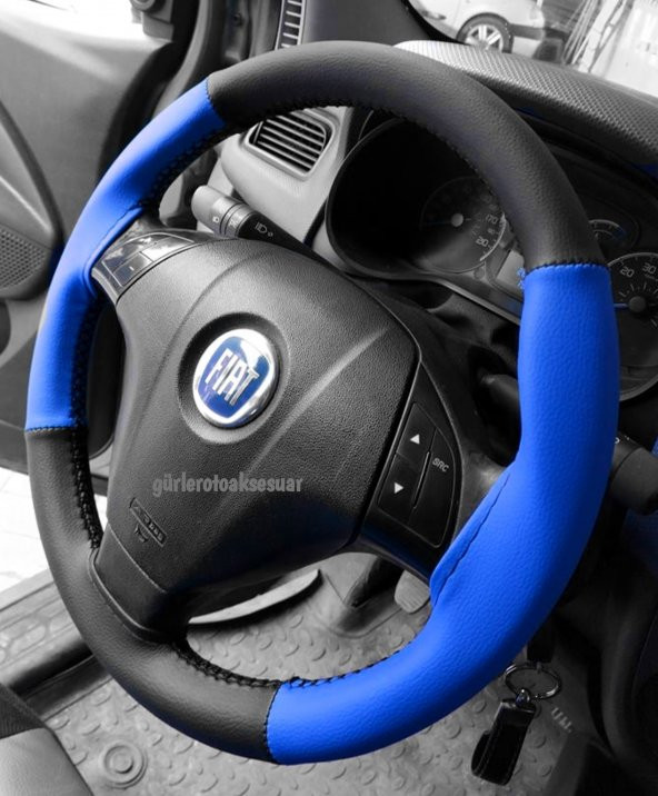 Opel Corsa C Uyumlu Dikmeli Direksiyon Kılıfı İki Renkli Mavi-siyah(4prc) Uyumlu - Resim 2