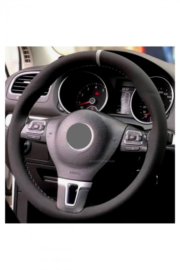VW Scirocco Uyumlu Dikmeli Direksiyon Kılıfı Alkantra Gri Yüzüklü