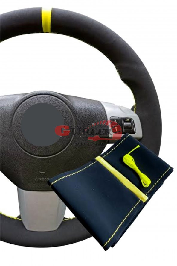 Honda Cıvıc Uyumlu Direksiyon Kılıf Dikmeli Alkantara Nubuk Sarı Yüzüklü (TÜM MODELLERE UYUMLU) - 1