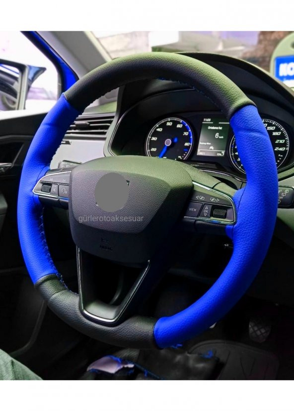 Dacia Sandero Uyumlu Direksiyon Kılıfı İki Renkli Mavi-Siyah