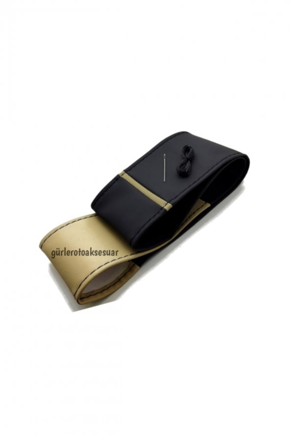 Audi A6 Uyumlu Dikmeli Direksiyon Kılıfı Iki Renkli Yüzüklü Bej Siyah Uyumlu ürün görseli 1