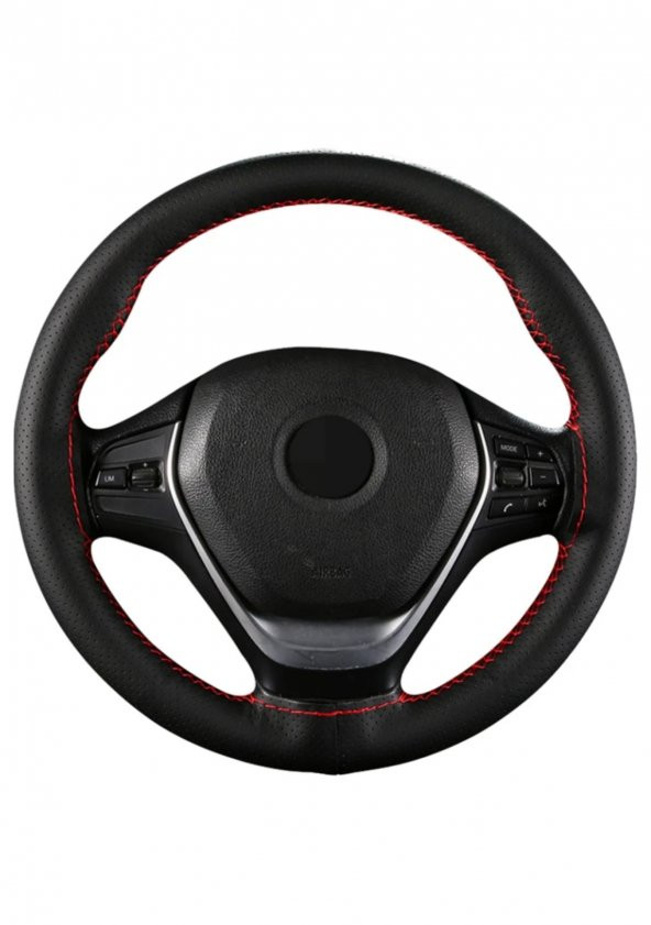 Toyota Corolla 1993-1998  Uyumlu Deri Dikmeli Direksiyon Kılıfı Kırmızı İpli - 1
