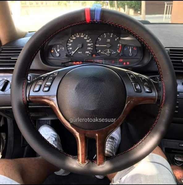 Bmw Uyumlu M-Çizgili Oto Dikmeli Direksiyon Kılıfı 38×10.5CM - 2