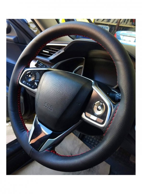 Dacia Sandero Stepway Uyumlu Deri Dikmeli Direksiyon Kılıfı Soft Kırmızı İpli 38×10.5CM ürün görseli