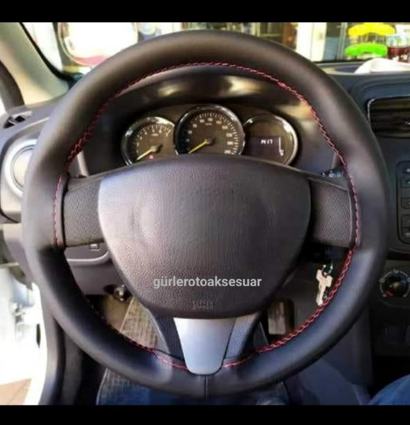 Renault Symbol Uyumlu Deri Dikmeli Direksiyon Kılıfı Soft Kırmızı İpli 38×11CM ürün görseli 1